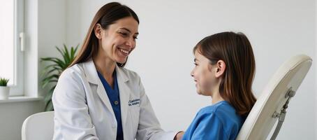 Compassionate pediatrician comforts young patient during checkup photo