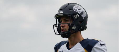 A helmetdonned football player sporting a brain design showcasing the nexus of athletics wellness and tech for enhanced safety and performance photo