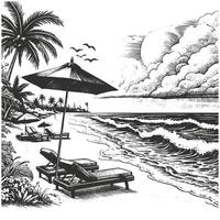 Coastal Summer Beach Sketch Art vector