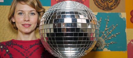 Disco ball digital sticker placed as a collage element in the image backdrop photo