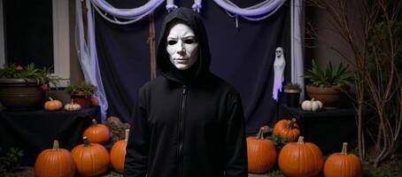 A spooky Halloweenthemed magical garden with intricate details for a photorealistic portrait photo
