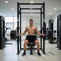 A digitally rendered image featuring an exercisefocused environment fitness equipment weights with sleek design and modern aesthetics photo
