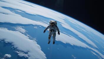 Astronaut floating in Earths orbit Space exploration Scifi photo