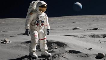 Spacesuited astronaut with helmeted head Futuristic photo