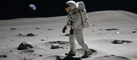 Spacesuited astronaut with helmeted head Futuristic photo