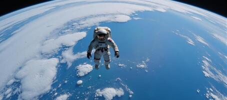 Astronaut floating in Earths orbit Space exploration Scifi photo
