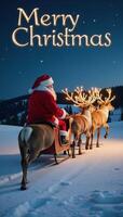 Scene of Santa Claus on his sleigh amidst a twinkling starlit night sky photo