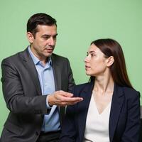 Mentor meeting with employee seeking guidance Manager Employee on light green background photo