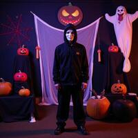 A spooky Halloweenthemed magical garden with intricate details for a photorealistic portrait photo