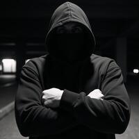 A hooded criminal or hacker is depicted with a dark silhouette in an ominous and faceless portrayal photo