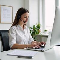 A dedicated technical support expert working efficiently in a streamlined office environment photo