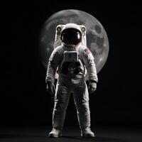 Astronaut figure framed by blackness with a crescent moons glow illuminating the scene photo