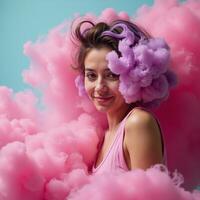 Pastelcolored smoke backdrop with a blend of pink and purple hues forming an overall abstract fumigation effect photo