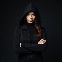 A mysterious woman cloaked as a rogue assassin veiled in silence photo