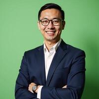 Professional guidance for an employee consulting manager positioned against a light green backdrop photo