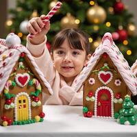 Whimsical gingerbread village adorned with candy canes and gumdrops photo