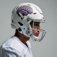 A helmetdonned football player sporting a brain design showcasing the nexus of athletics wellness and tech for enhanced safety and performance photo