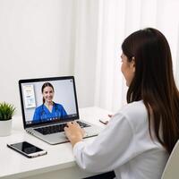 Virtual health consult via laptop technology photo