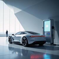 Hydrogenpowered vehicle charging at a station illustrated with postproduction effects photo