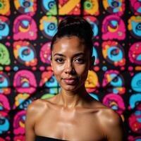 Vibrant geometricpatterned backdrop with pop elements photo