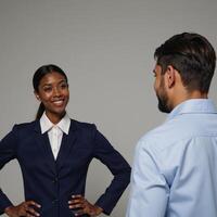 A portrait depicting a business coach guiding their client during a mentorship session photo