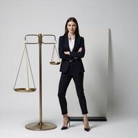 Professional woman personified as Justice posed with scales in modern Vectorstyle photo