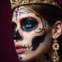 Stylized sugar skull makeover with highfashion flair photo