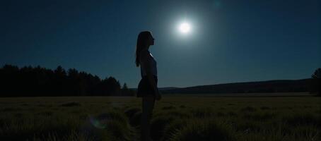 A portrait depicts a young woman with a profound bond with the Wolf Moon photo