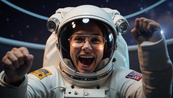 Astronaut exultant after successful space mission photo