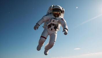 Astronaut extends hand to viewer amidst clearsky backdrop Connection Exploration photo