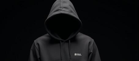 A lone figure dressed in a hooded sweatshirt stands amidst darkness and blurred shadows photo