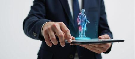 Interactive Hologram Career Advisor Consultation with Human Hand Engagement photo