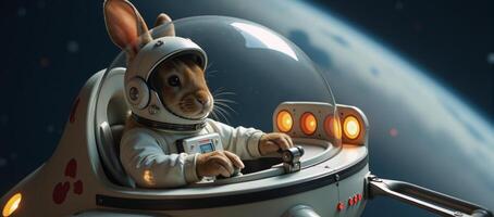 A spacefaring rabbit navigates through spacebound travels towards Luna photo