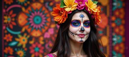 Day of the Deadinspired Mexican holiday patterns with selectively focused backgrounds and ample copy space for text or additional elements photo