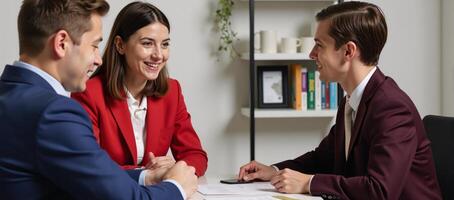 A redoutfitted financial advisor explains retirement fund diversification to a Gen Z entrepreneur photo