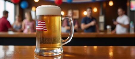 A patriotic beer mug adorned with the American flag for celebration of national pride photo