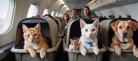 Pets traveling by airplane cats dogs hamsters parrots and rabbits photo