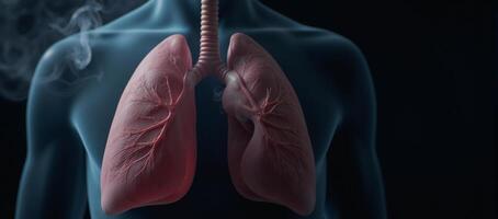 Artistic depiction of polluted lungs engulfed in smoke representing negative effects of tobacco use on lung health photo