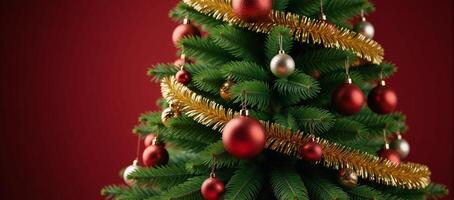 A 3D festive Christmas tree features glowing ornaments in highresolution 8K quality photo