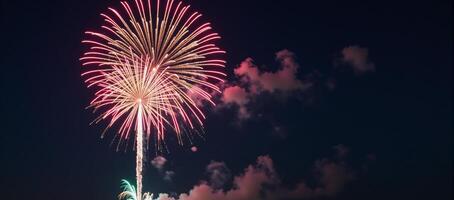 A stunning digital illustration showcasing an elaborate firework display DisneyPixar style photorealistic highdefinition details photo