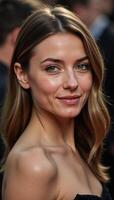 A beautiful Disney Princess poses against a magical garden backdrop in highdetail photorealistic style with visible freckles pores and porcelain skin photo