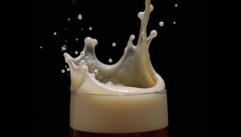Slowmotion capture of a beer glass splash against a black backdrop photo