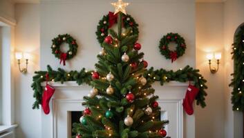 White square button with Christmas tree image photo