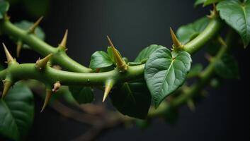 Twisted vines adorned by sharp green thorns signify envy and suffering photo