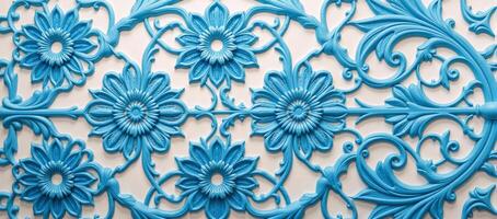Decorative abstract design showcasing bluetoned Islamic motifs and floral patterns photo