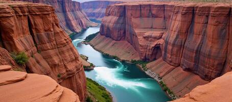 Enchanting watercolor image showcasing a serene deep canyon landscape photo