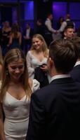 Blurred evening event Festive party with people dancing photo