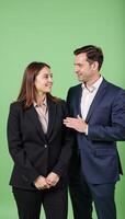 Mentor meeting with employee seeking guidance Manager Employee on light green background photo