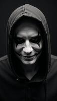 A Halloweeninspired image features a darkened setting with a hooded dangerous criminal lurking menacingly photo