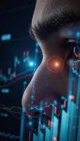 Eye showcasing a dynamic stock market chart symbolizing financial tech and trading photo